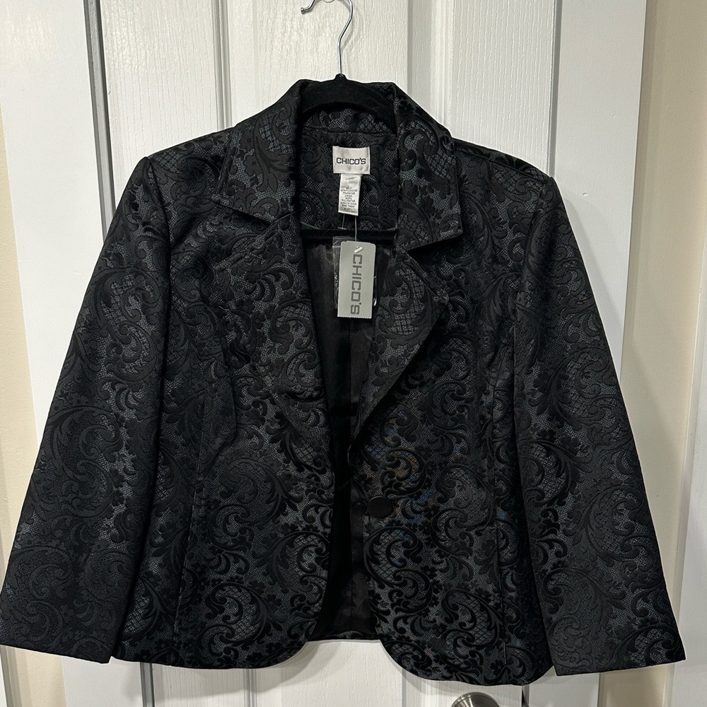 Chicos black jacquard blazer new with tags